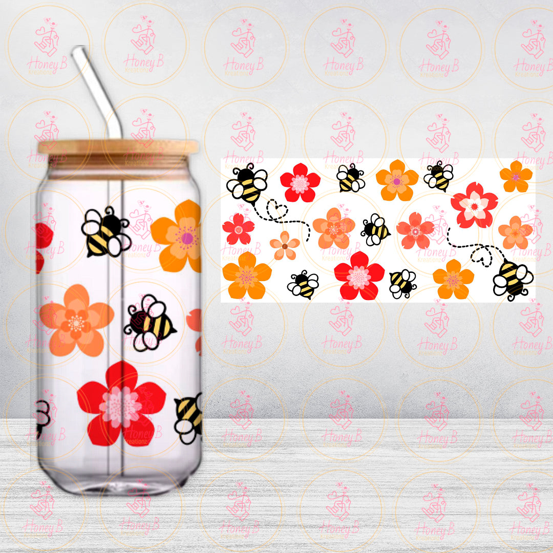 BEE AND FLOWERS RED UVDTF