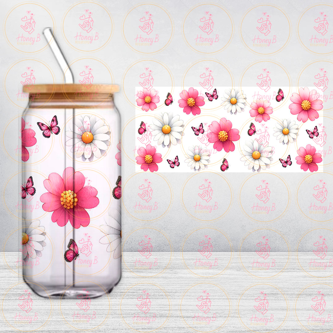 FLOWERS WHITE/PINK UVDTF