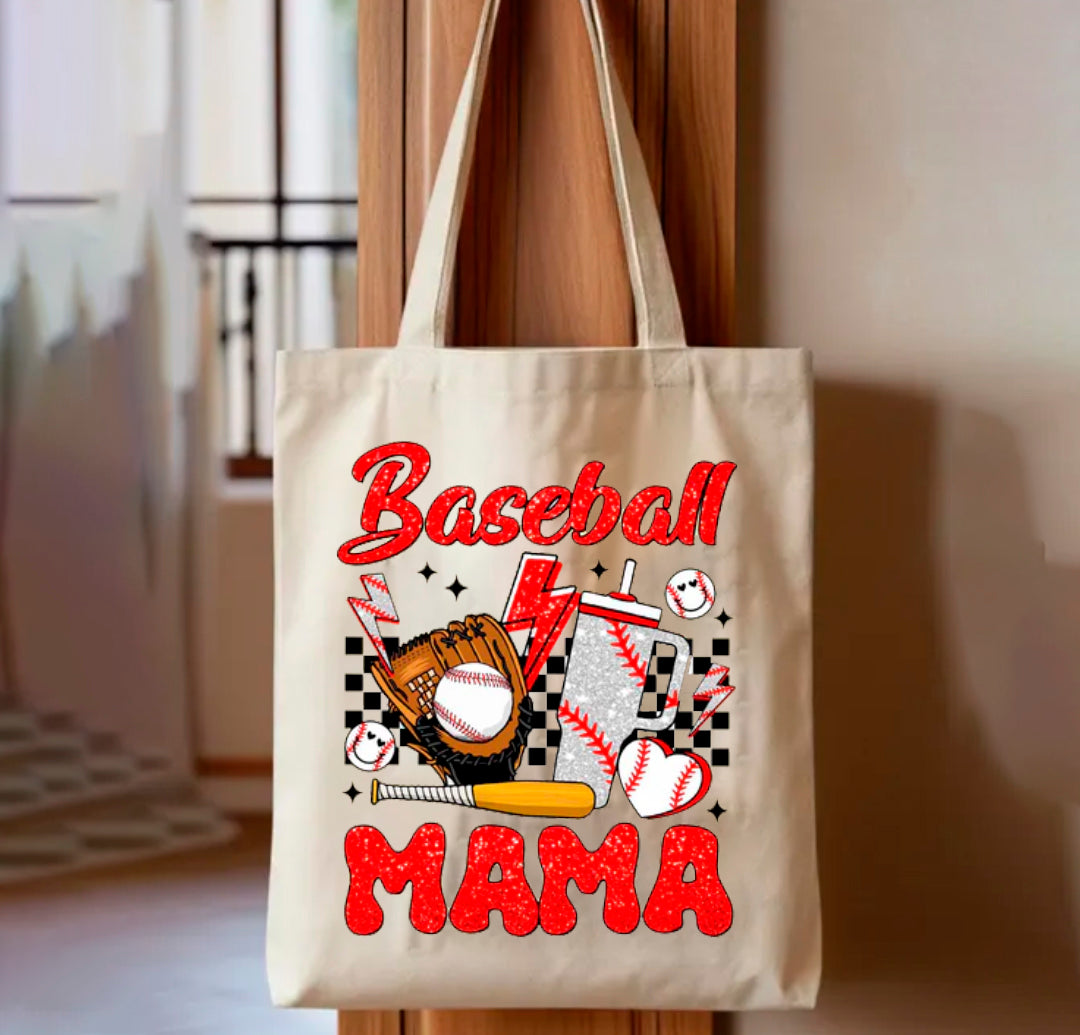BASEBALL MOM RED TOTEBAG