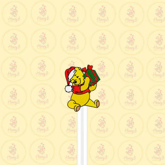 HONEY BEAR XMAS 2 STRAW TOPPER